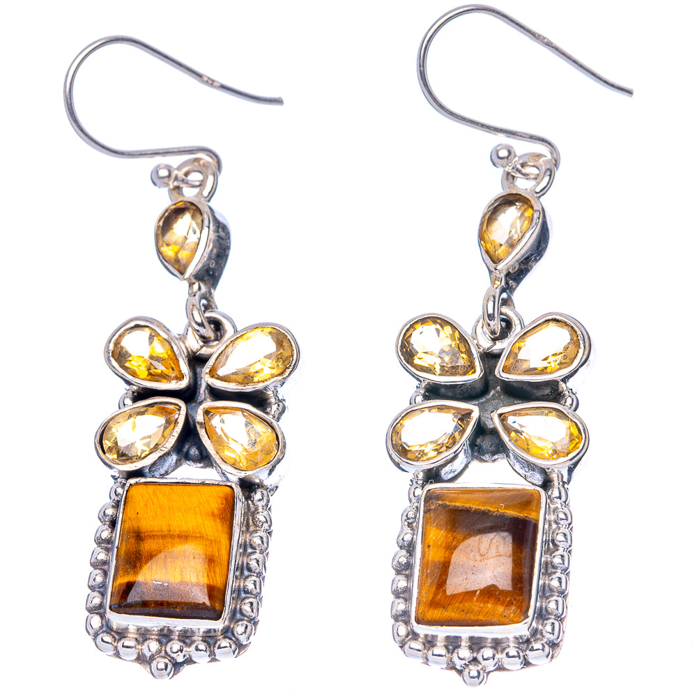 Premium Tiger Eye, Citrine Earrings 2 1/8" (925 Sterling Silver) E1584