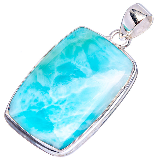 Larimar pendant with .925 sterling silver frame, large rectangular blue stone