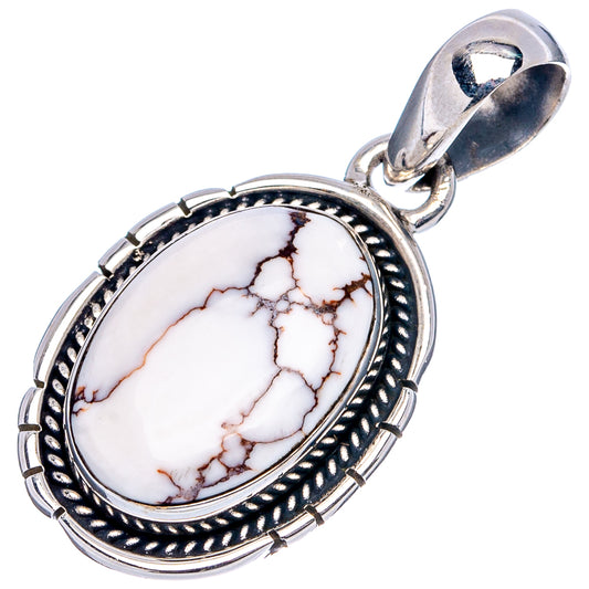 Oval sterling silver bezel pendant with white wild horse jasper, detailed rope border