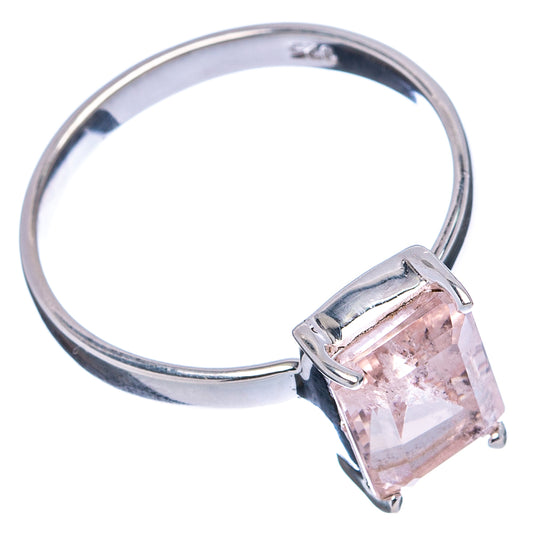 Sterling silver morganite ring with large square-cut pink gemstone, side view