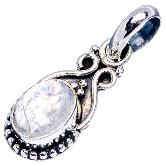 Oval moonstone pendant in .925 sterling silver with decorative bail and openwork setting