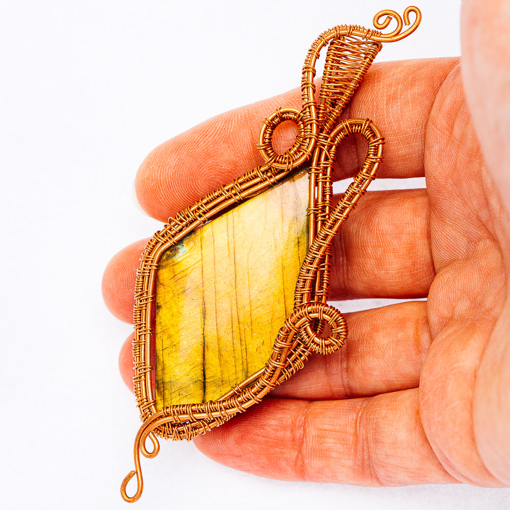 Labradorite Wire Wrap Pendant 3 7/8" (Copper)