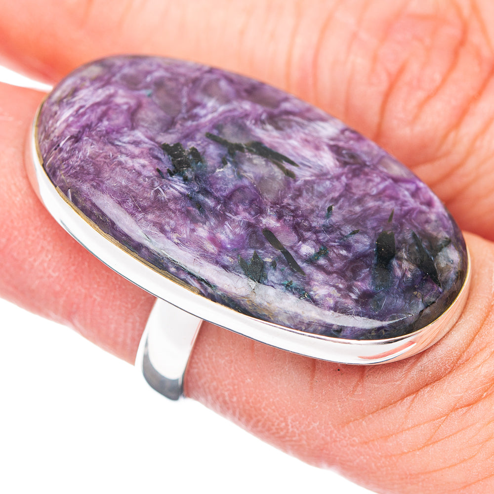 Large Premium Charoite Ring Size 6.75 Adjustable (.925 Sterling Silver)