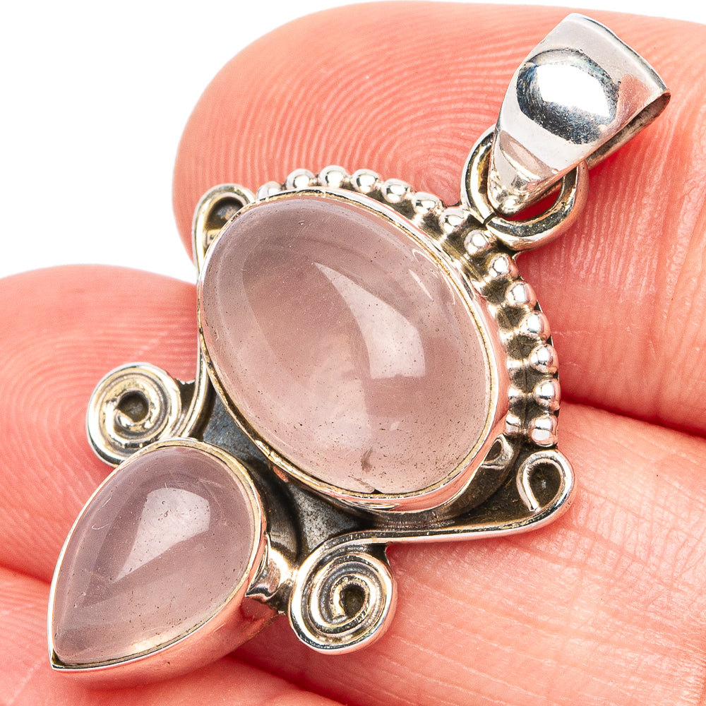 Dainty Rose Quartz Pendant 1 3/8" (925 Sterling Silver) P45363