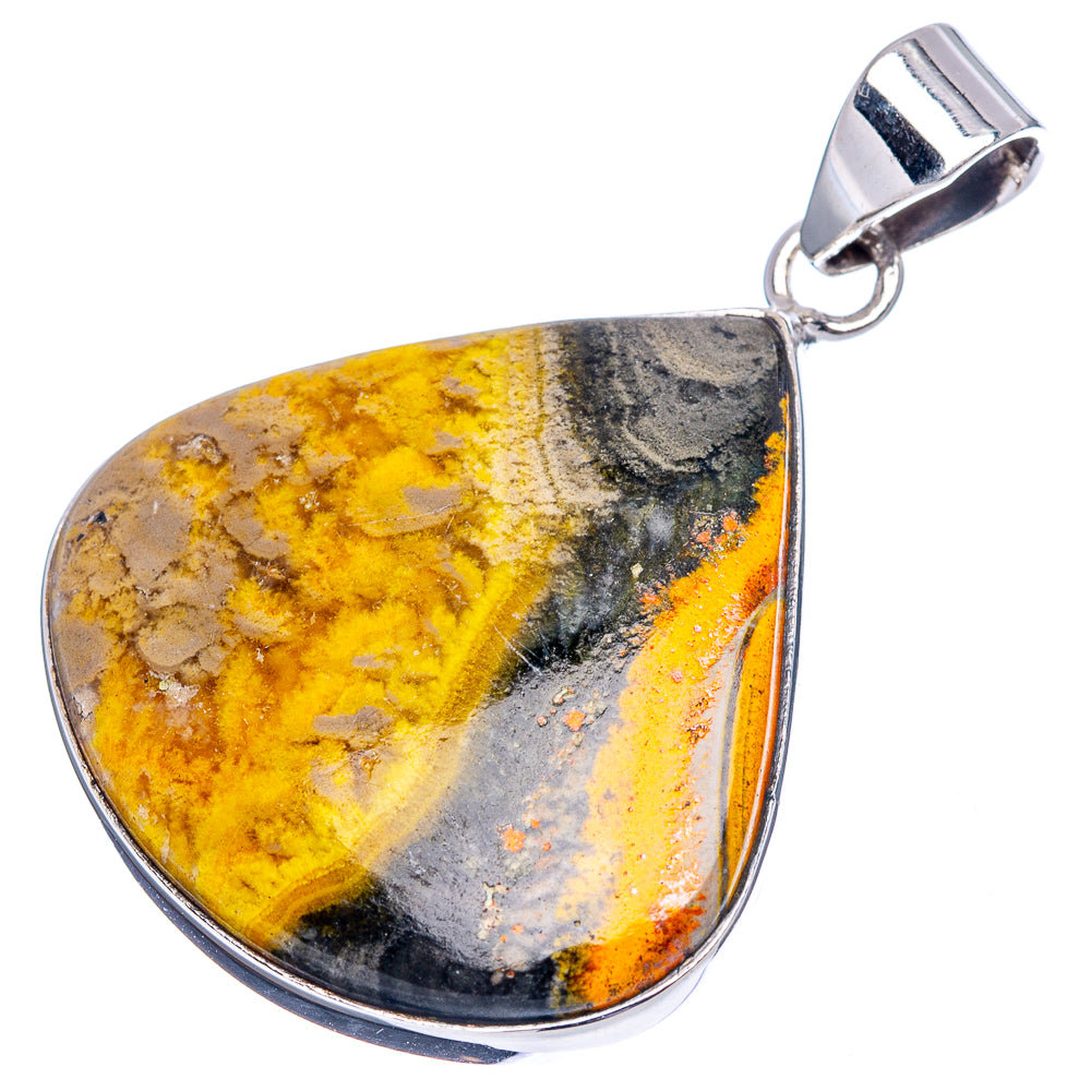 Bumblebee jasper teardrop pendant with yellow and black stone, .925 sterling silver