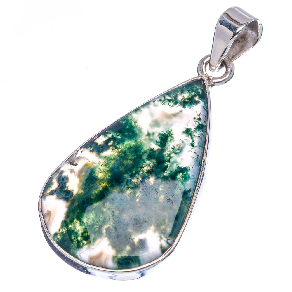 Green Moss Agate Pendant 1 3/4" (.925 Sterling Silver)
