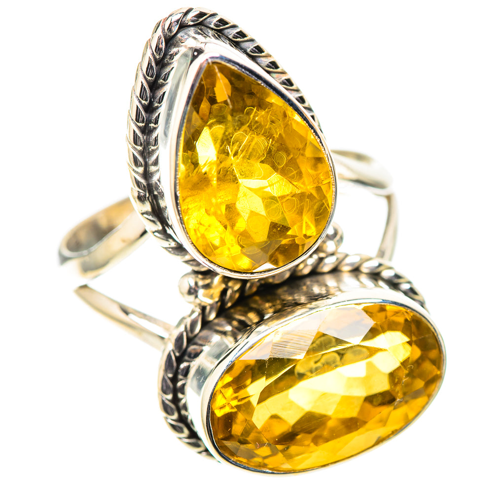 Double pear citrine ring, faceted yellow stones in ornate 925 sterling silver setting