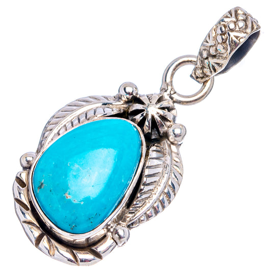 Oval turquoise pendant charm in .925 sterling silver with leaf and star details