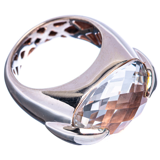 Polished sterling silver ring with oval faceted quartz centerpiece and side profile
