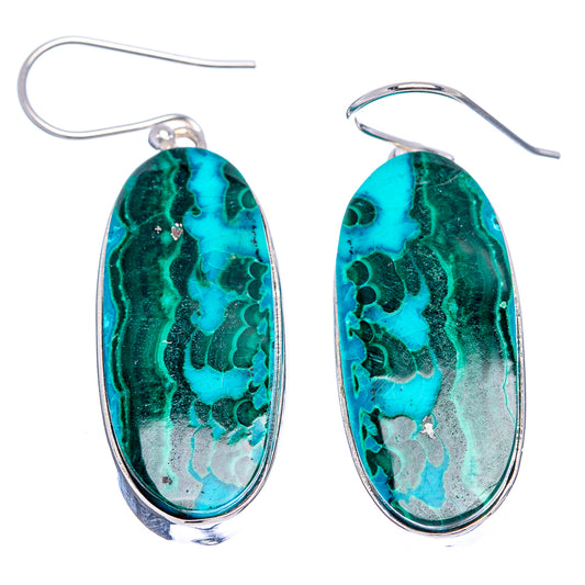 Oval malachite-and-chrysocolla drop earrings with .925 sterling silver hooks, teal green stone