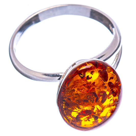 Adjustable .925 sterling silver ring with round amber cabochon, size 7