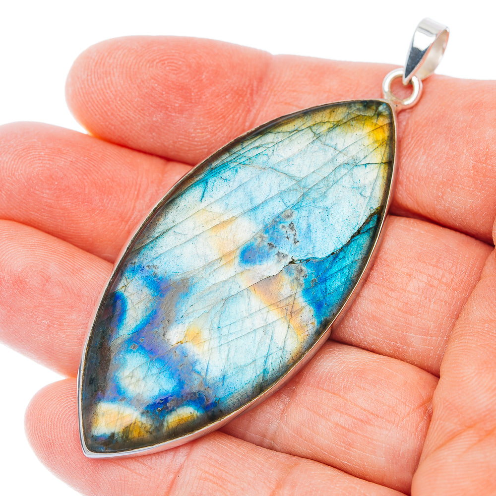Huge Spectrolite Pendant 2 3/4" (.925 Sterling Silver)