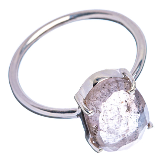 Size 8 sterling silver ring with faceted oval gemstone bezel setting on open shank