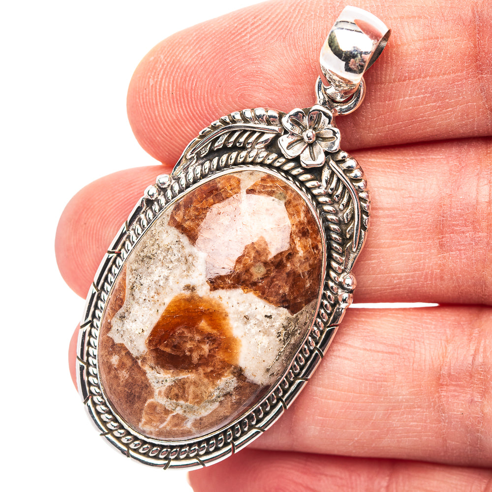 Premium Southwestern Style Garnet In Limestone Pendant 2 1/8" (.925 Sterling Silver)