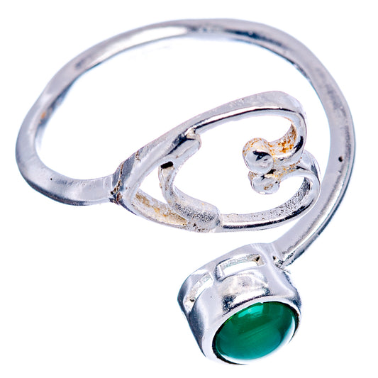 Sterling silver heart ring with green cabochon stone, open band design