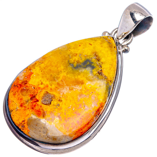 Bumblebee jasper pendant teardrop, .925 sterling silver bail and frame