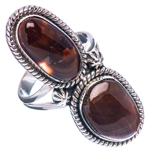Sterling silver double oval fire agate ring with carved rope edges, size 9