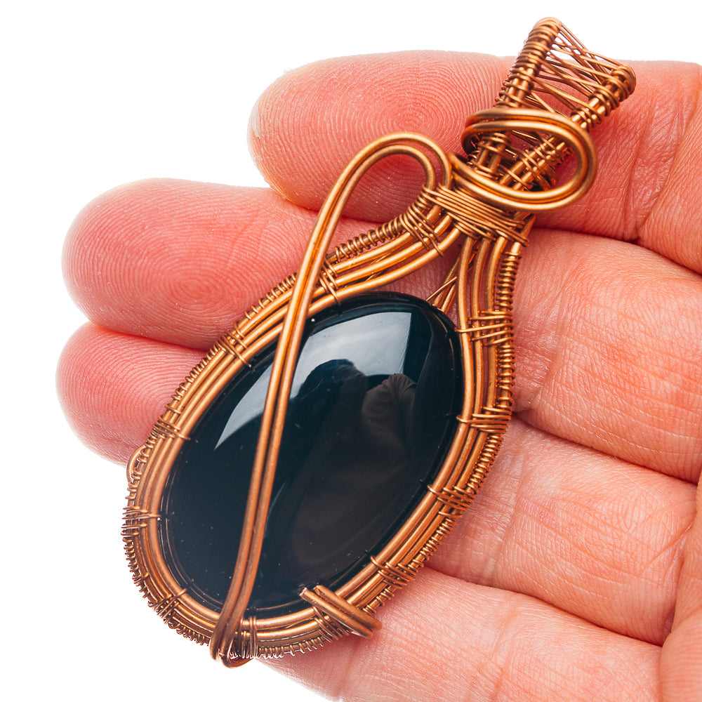 Black Onyx Wire Wrap Pendant 2 3/4" (Copper)