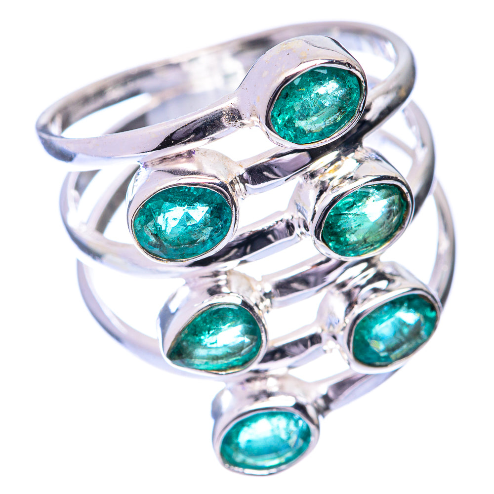 Zambian emerald ring, size 8, 925 sterling silver with five oval green stones, side view