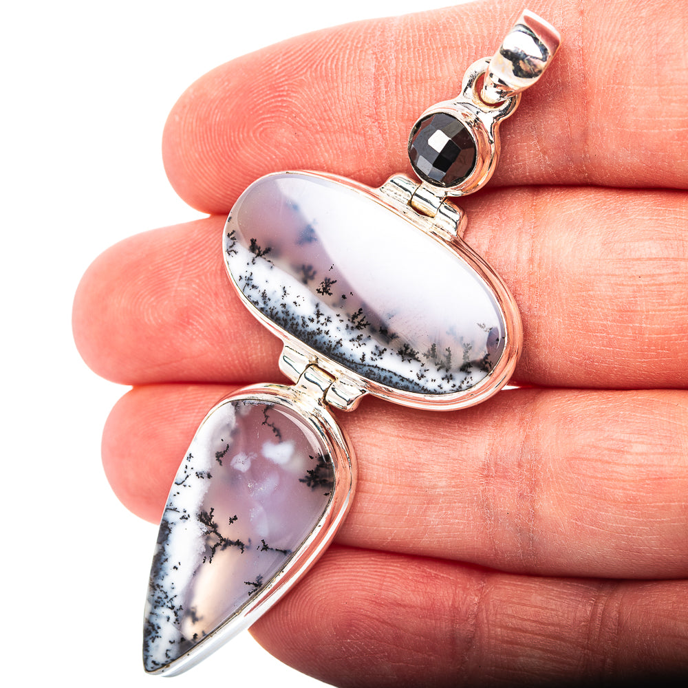 Premium Dendritic Opal, Black Spinel Pendant 2 3/4" (.925 Sterling Silver)