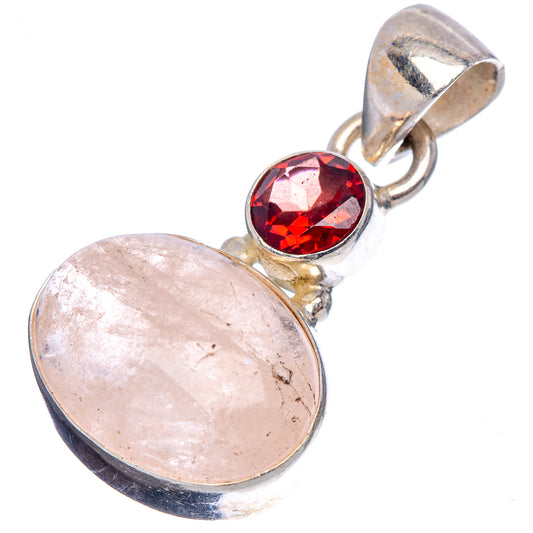 Sterling silver pendant with red round garnet stone and oval morganite cabochon