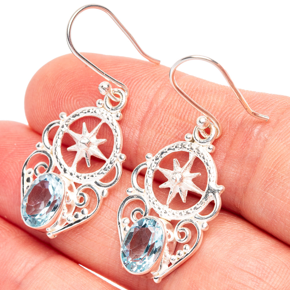 Blue Topaz 925 Sterling Silver Earrings 1 3/8" (925 Sterling Silver) E2152