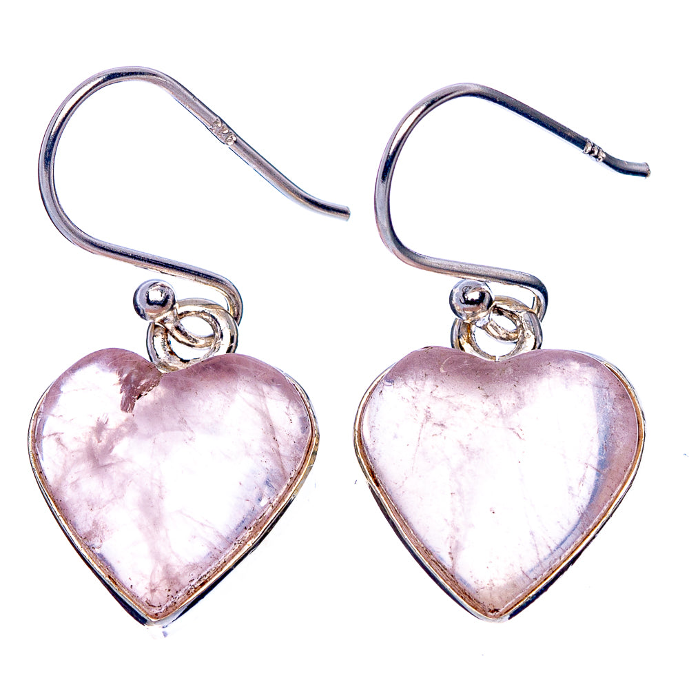 Rose Quartz Heart Earrings 1 1/8" (925 Sterling Silver) E1856