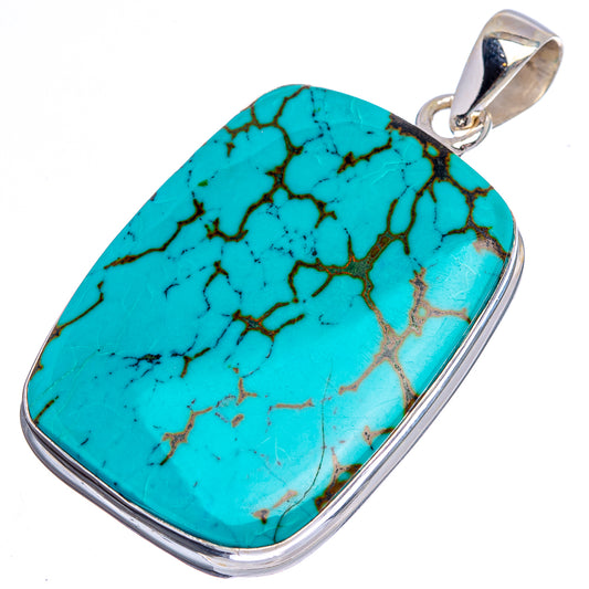 Turquoise pendant with sterling silver bezel bail, rectangular rounded shape