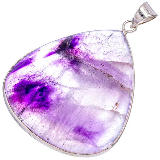 Silver-plated fluorite pendant with white-and-purple mottled teardrop stone, metal bail.