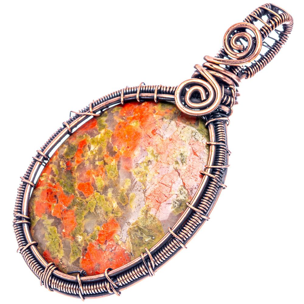 Unakite Wire Wrap Pendant 2 5/8" (Oxidized Copper)