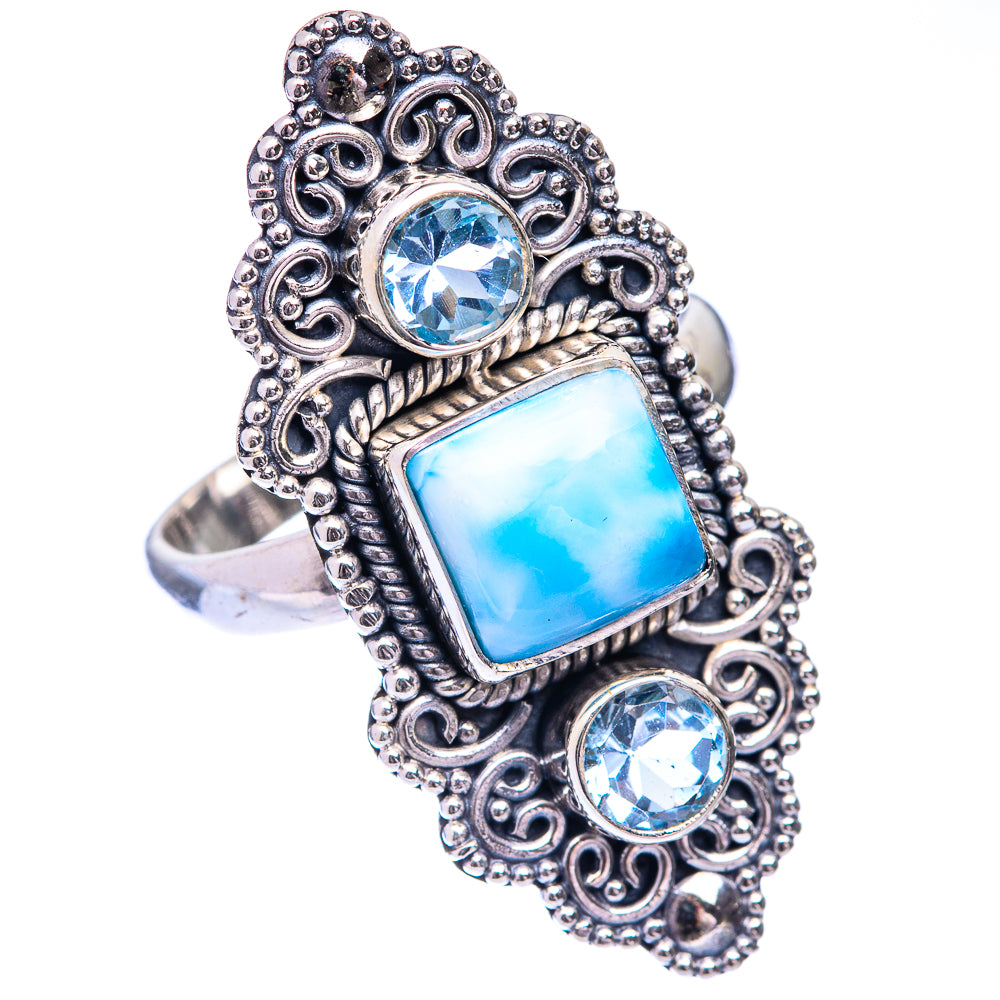 Large Larimar, Blue Topaz Ring Size 9 (925 Sterling Silver) R140843
