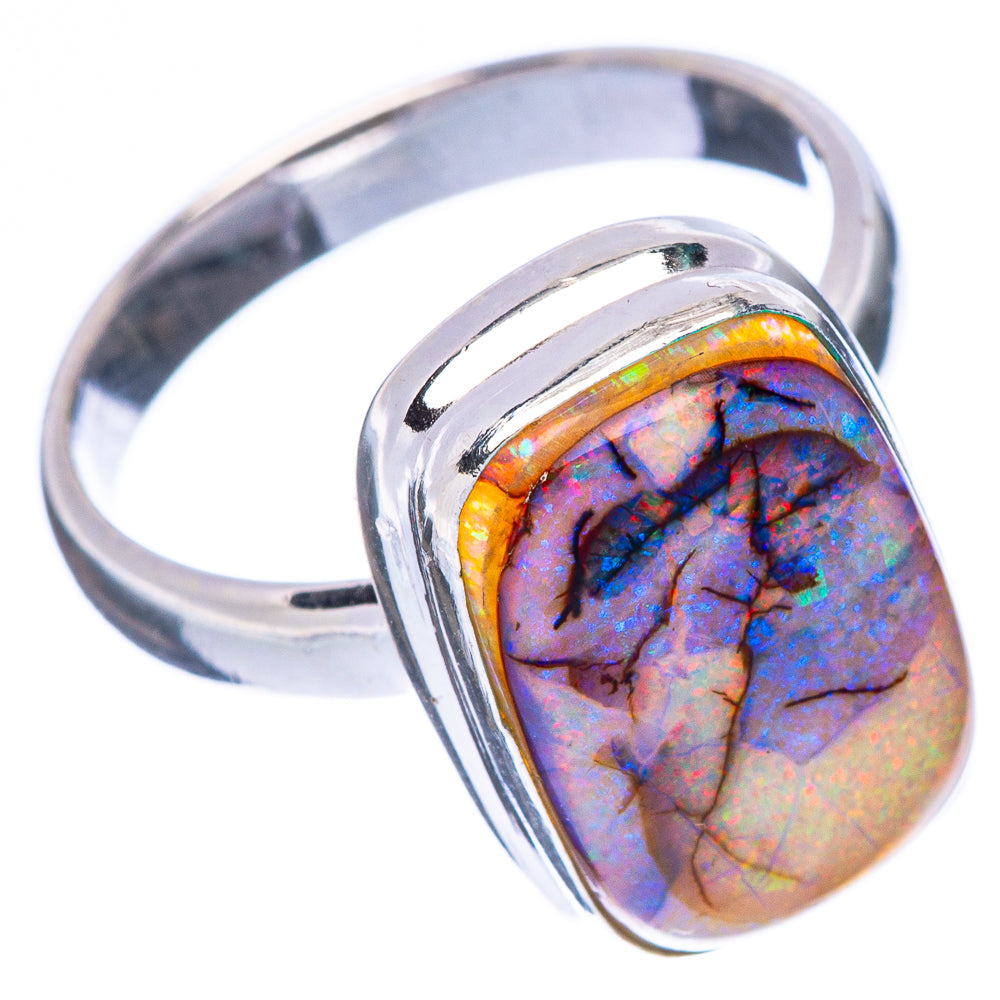 Sterling silver opal ring, oval stone with blue fire and orange-gold flash