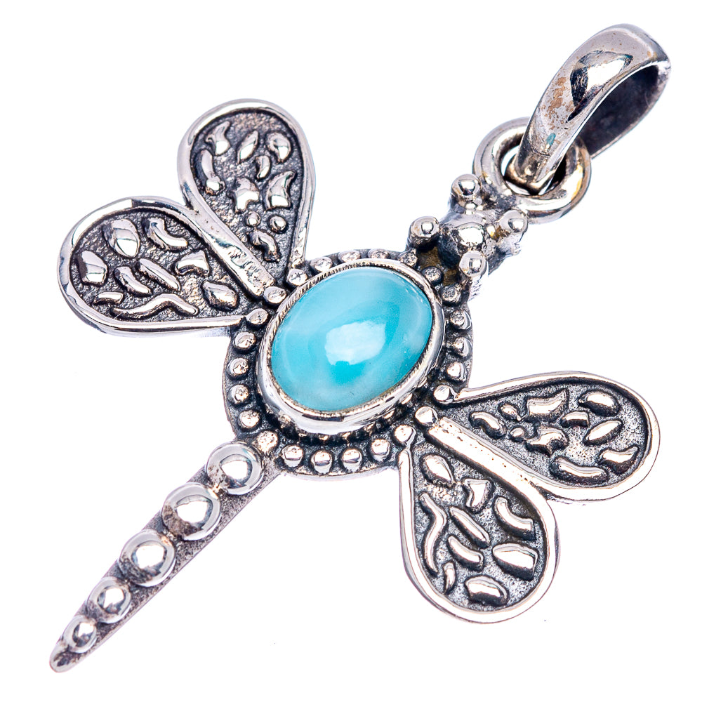 Larimar Dragonfly Pendant 1 3/8" (.925 Sterling Silver)