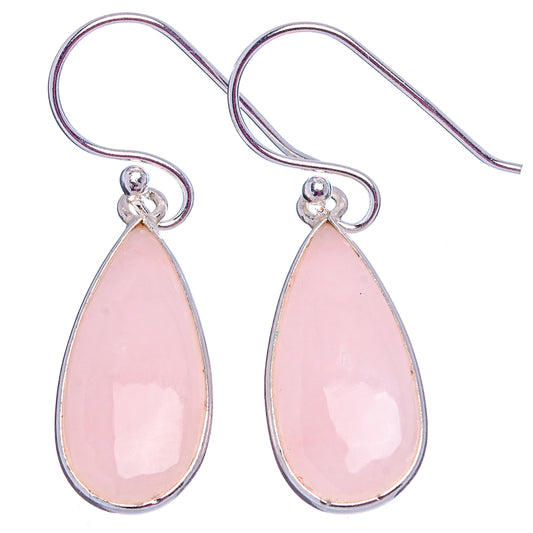 Pink opal teardrop dangle earrings, .925 sterling silver with hook backs
