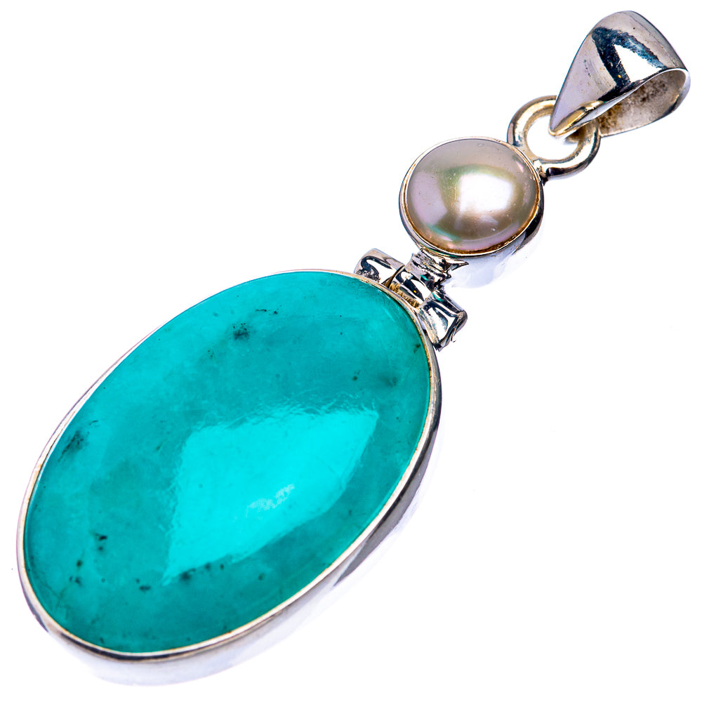 Peruvian Amazonite, Cultured Pearl Pendant 2" (925 Sterling Silver) P39257