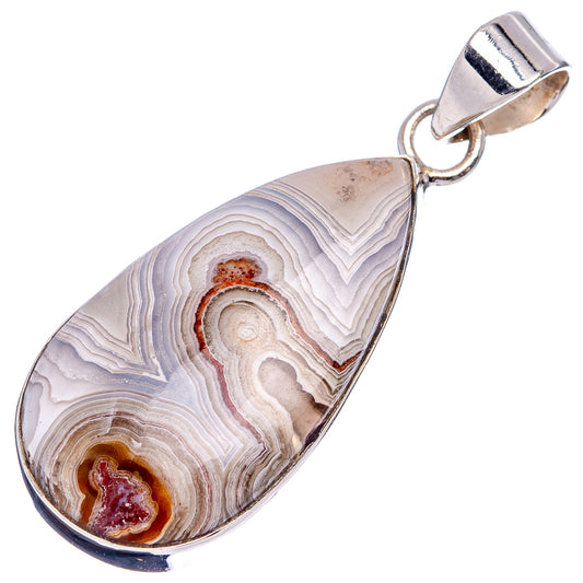 Sterling silver teardrop agate pendant, marbled banded lace stone with loop bail