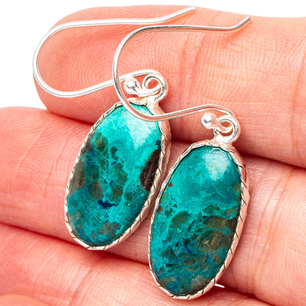Chrysocolla Earrings 1 1/2" (.925 Sterling Silver)