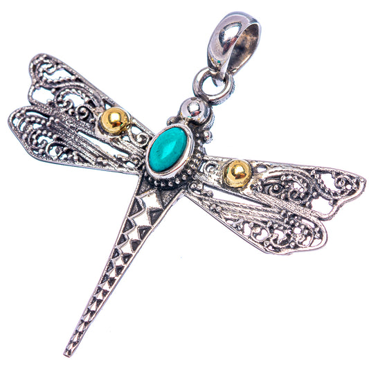 Turquoise dragonfly pendant charm in .925 sterling silver with oval turquoise body, bail