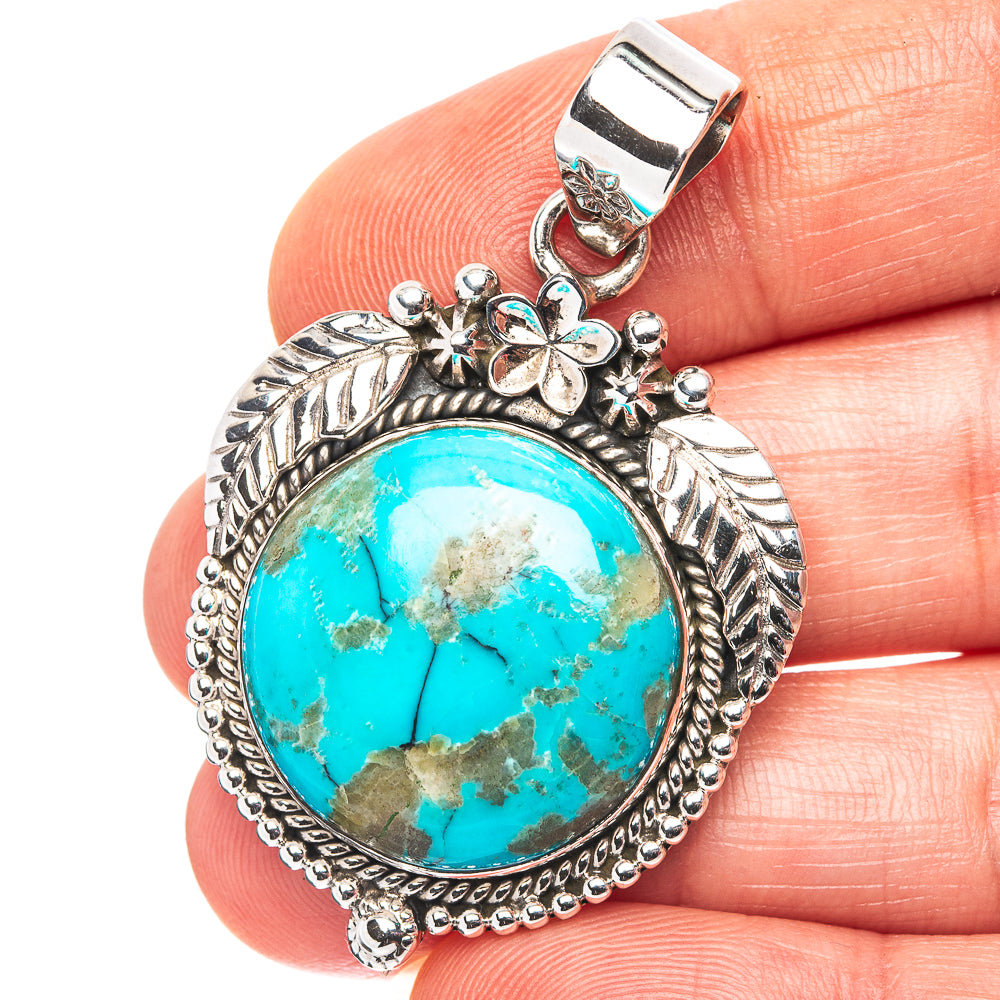 Exclusive Southwestern Style Kingman Turquoise Pendant 1 3/4" (.925 Sterling Silver)