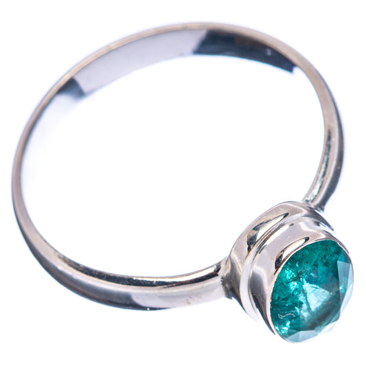 Green emerald gemstone ring with .925 sterling silver band, side view