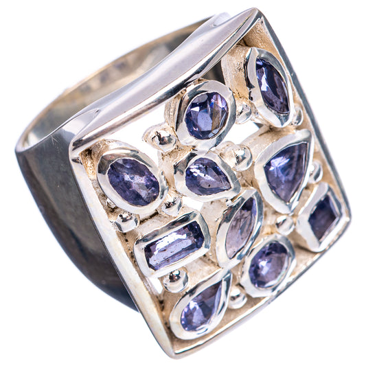 Sterling silver square-stone ring showing multiple blue-purple gemstones in prong setting