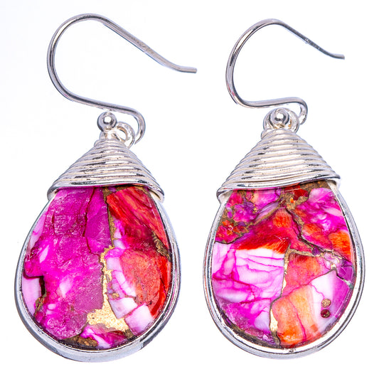 Kingman Pink Dahlia Turquoise Earrings 1 1/2" (925 Sterling Silver) E1905
