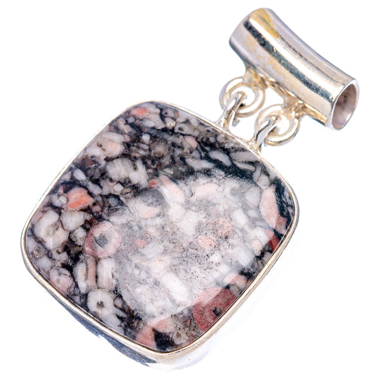 Sterling silver fossil pendant with rounded-rectangle crinoid marble stone and top bail