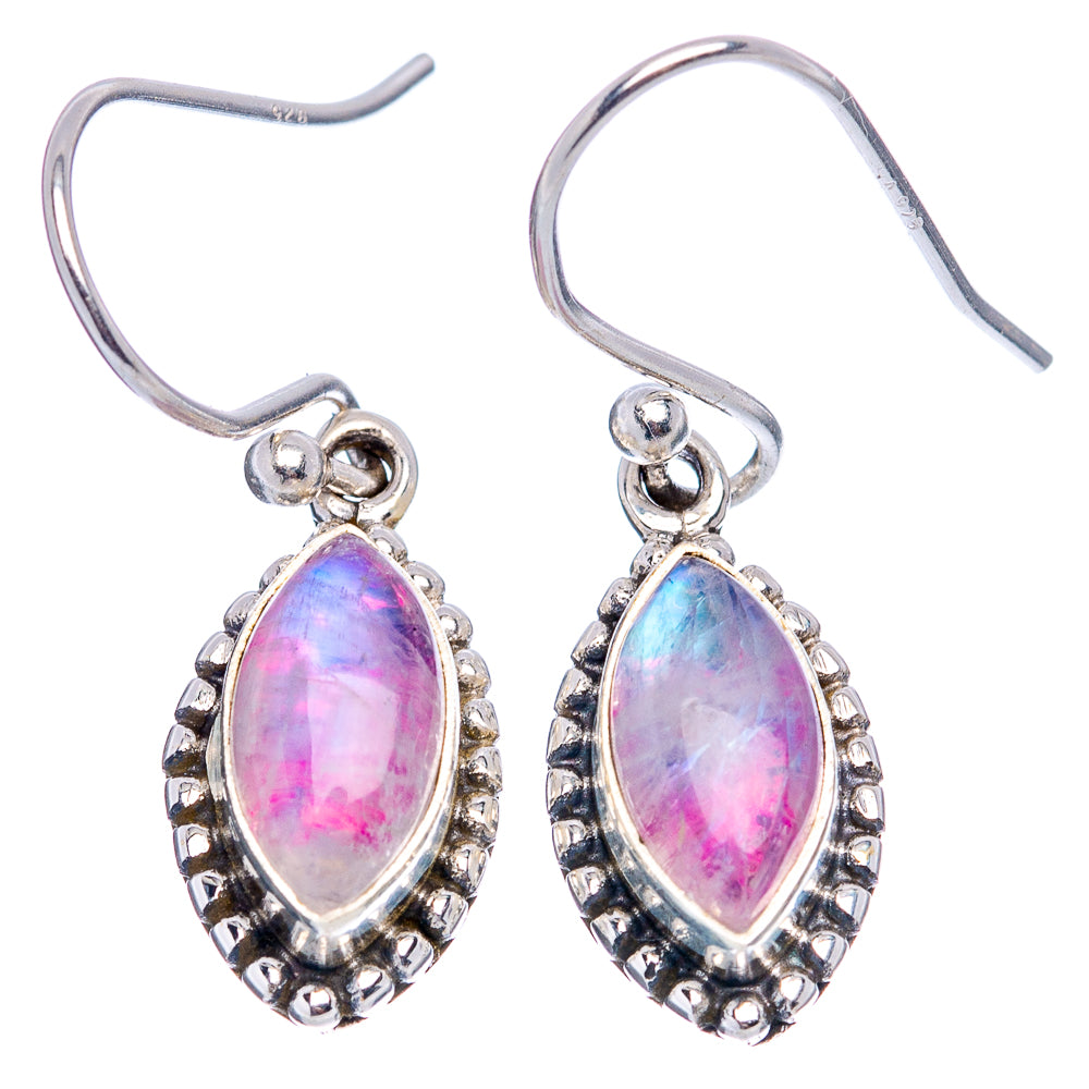 Pink Moonstone Earrings 1 1/8" (.925 Sterling Silver)