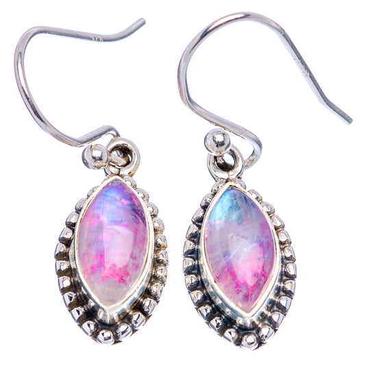.925 sterling silver earrings with oval pink-blue moonstone cabochons and beaded frames