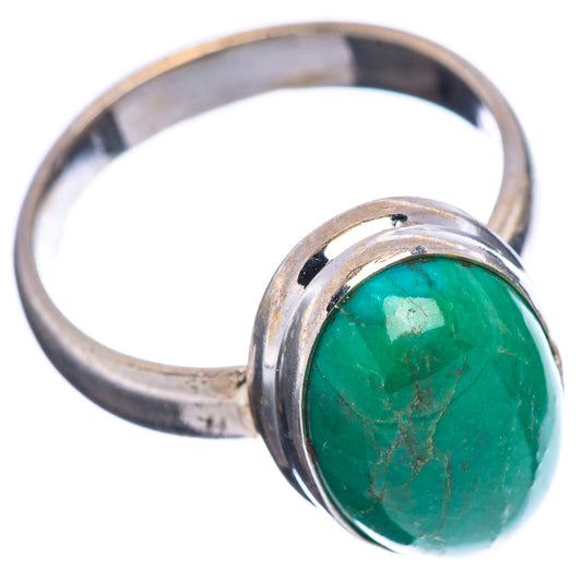Oval green variscite cabochon bezel on sterling silver ring, side angle