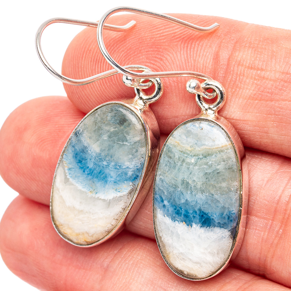 Blue Scheelite Earrings 1 5/8" (.925 Sterling Silver)