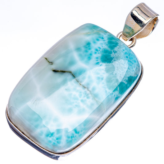 Larimar pendant in .925 sterling silver bezel with blue-green marbled stone and loop bail