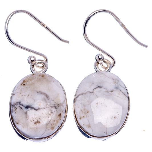 Howlite teardrop earrings in .925 sterling silver, white stone with gray veining