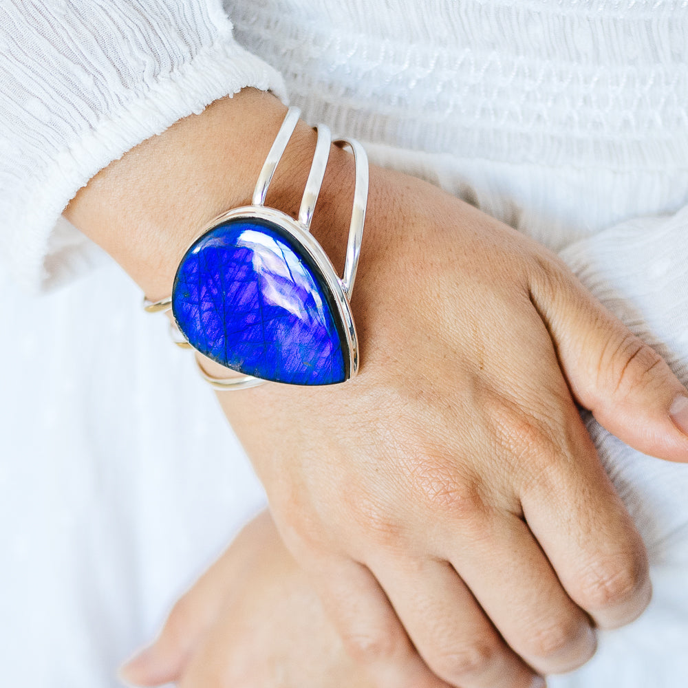 Labradorite Cuff Bracelet (925 Sterling Silver) BR90294